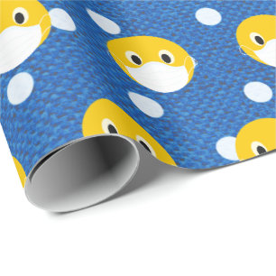 Papier Cadeau visage jaune sourire avec masque sur pois