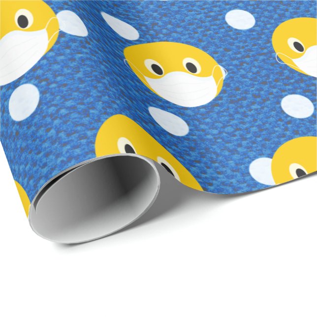 Papier Cadeau visage jaune sourire avec masque sur pois (Coin rond)