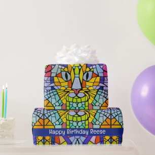 Papier Cadeau Visage Kitty coloré - Gros texte pour les enfants 