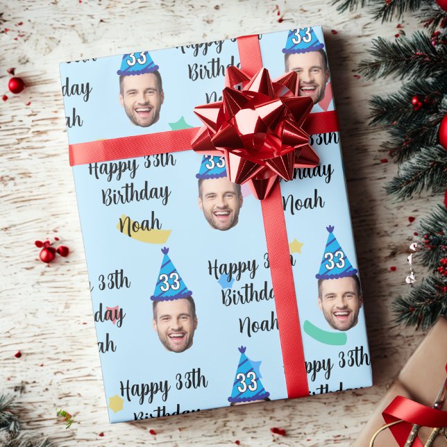 Papier Cadeau Visage personnalisé 20e 30e 40e 50e 60e 70e annive (Créateur téléchargé)