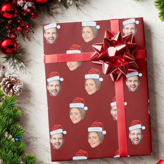 Papier Cadeau Visage personnalisé 2 Photo Santa Hat Cadeau de No (Créateur téléchargé)