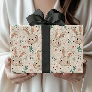 Papier Cadeau Visages de petits lapins vintage avec motif de ros