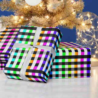 Papier Cadeau Vishy À damiers Motif Rainbow White Plaid
