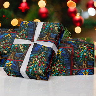 Papier Cadeau Vitrail sapin de Noël Beau