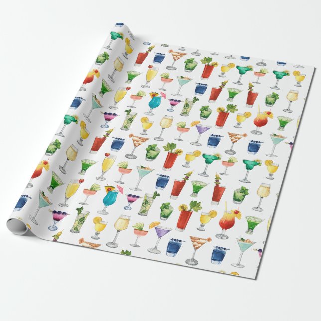 Papier Cadeau Vivid Watercolor Cocktail Motif Sac fourre-tout (Déroulé)