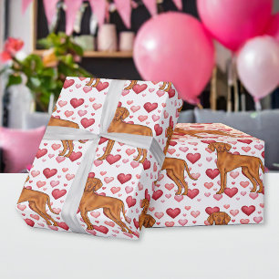 Papier Cadeau Vizsla Chien Aimer Avec Motif Coeurs Rouge Et Rose
