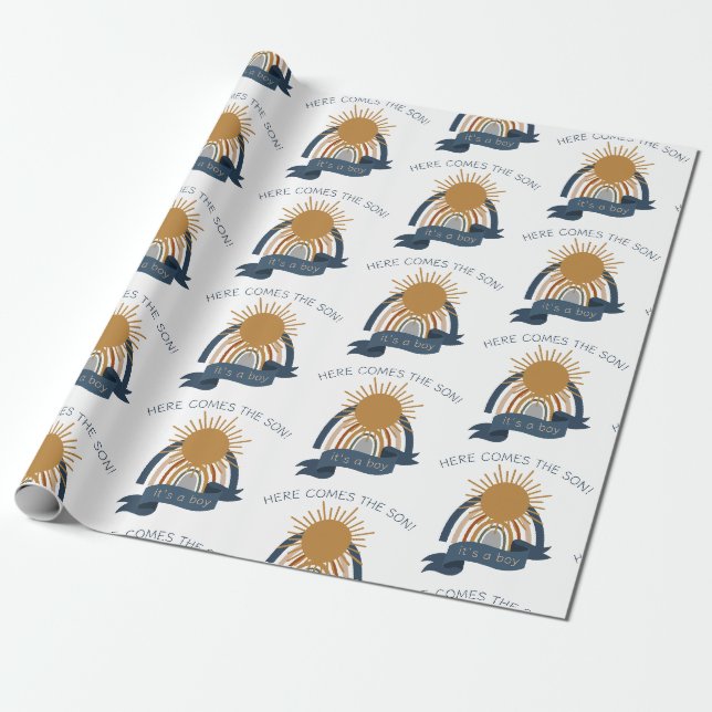 Papier Cadeau Voici le Baby shower garçon Son Boho (Déroulé)