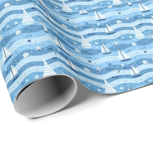Papier Cadeau Voile d'Été Plage Thème Marin (Coin rond)
