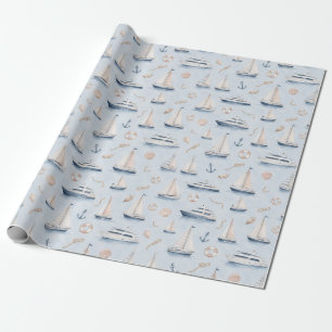 Papier Cadeau Voilier bleu Yacht Aquarelle Cadeau nautique
