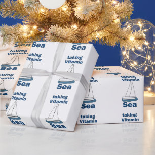 Papier Cadeau Voilier Vitamin Sea Citation drôle nautique