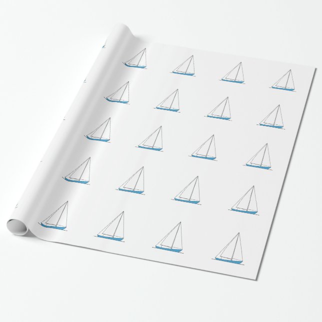 Papier Cadeau Voiliers bleus de sloop (Déroulé)