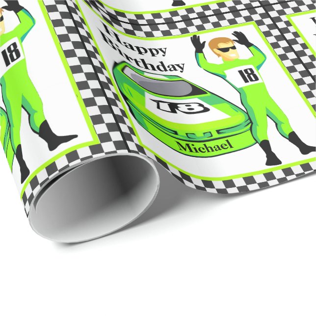 Papier Cadeau Voiture De Course Et Chauffeur Cadeau Personnalisé (Coin rond)