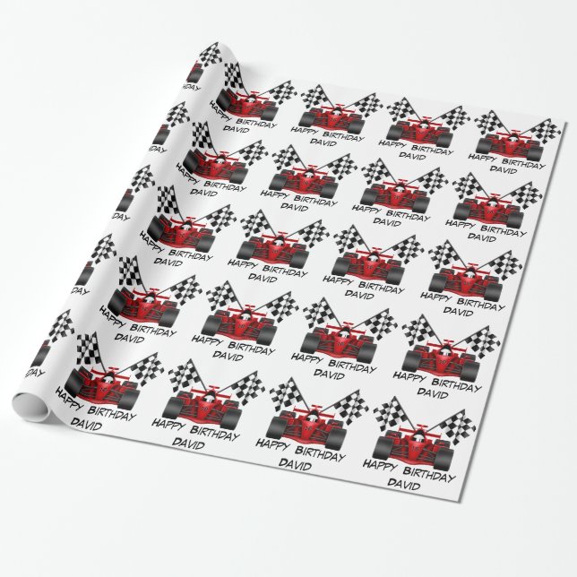 Papier Cadeau Voiture de course rouge (Déroulé)