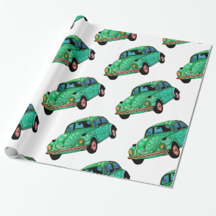 Papier Cadeau Voiture hippie verte Mandala papier enveloppant