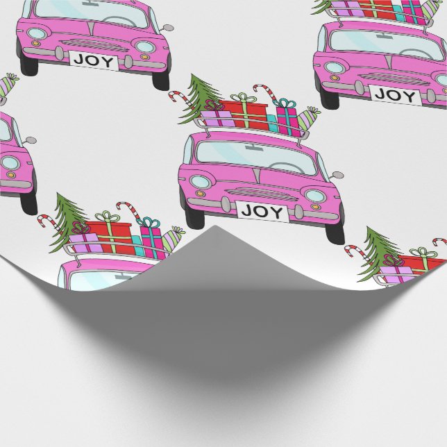 Papier Cadeau Voiture rose avec cadeaux de Noël (Coin)
