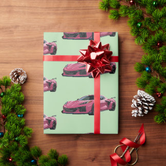 Papier Cadeau Voiture rose C8 Corvette Sports Main tirée