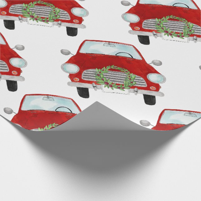 Papier Cadeau Voiture rouge avec papier enveloppant de couronne  (Coin)