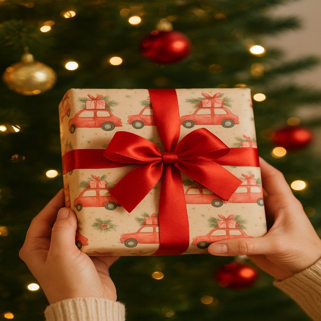 Papier Cadeau Voiture rouge festive | Cadeaux de Noël Design de  (Créateur téléchargé)