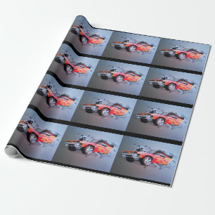 Papier Cadeau Voiture S'Écrasant À Travers Du Papier D'Enveloppe