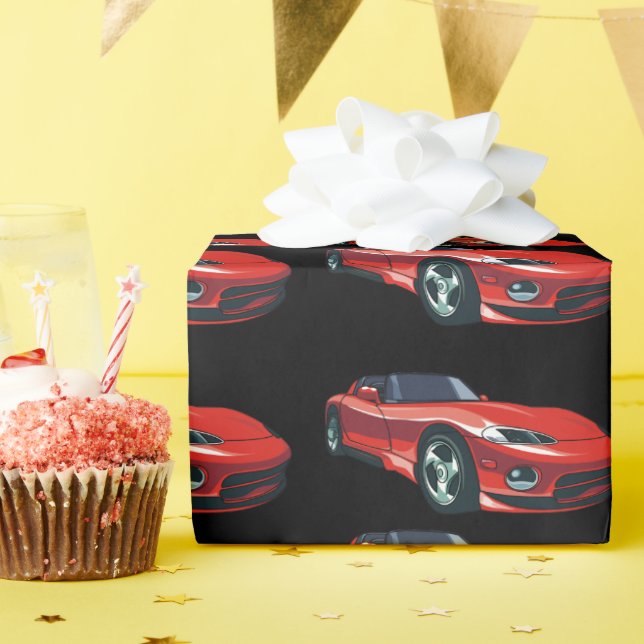 Papier Cadeau Voiture sport rouge (Fête d'anniversaire)