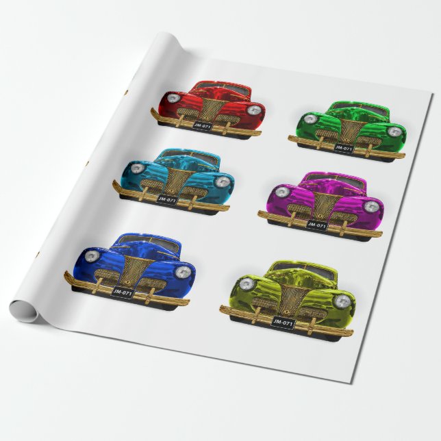 Papier Cadeau voiture vintage classique (Déroulé)