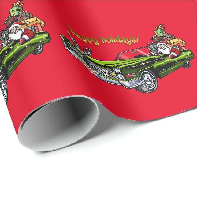 Papier Cadeau Voiture vintage Père Noël (Coin rond)