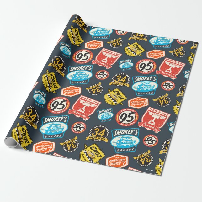 Papier Cadeau Voitures 3| Motif du champion de la Coupe Piston (Déroulé)