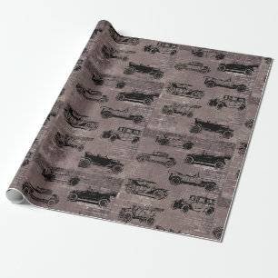 Papier Cadeau Voitures anciennes en brique taupe et papier journ