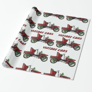 Papier Cadeau VOITURES ANCIENNES Rouge Noir Blanc