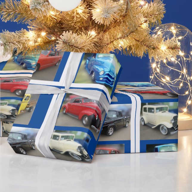 Papier Cadeau Voitures et camions d'époque, papier d'enveloppeme (Vacances)