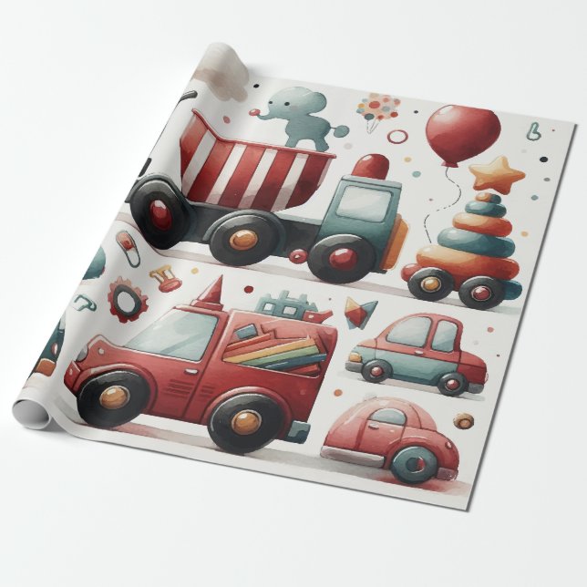 Papier Cadeau Voitures jouets Enveloppement Papier (Déroulé)