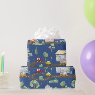 Papier Cadeau Voitures mignonnes en Ville Motif pour petits garç