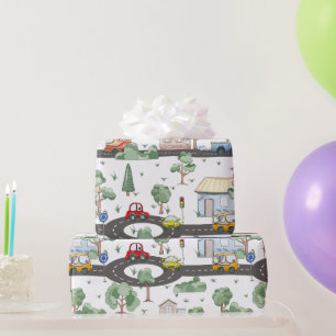 Papier Cadeau Voitures mignonnes en Ville Motif pour petits garç