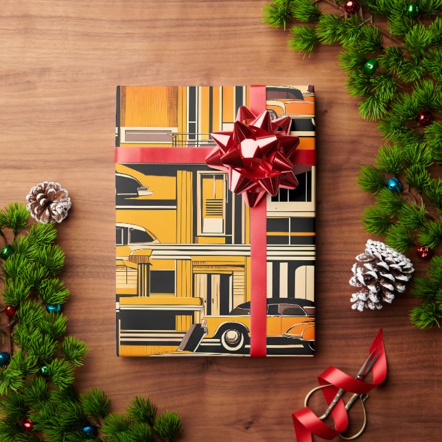 Papier Cadeau Voitures Rétro Milieu du siècle (Cadeau de vacances)
