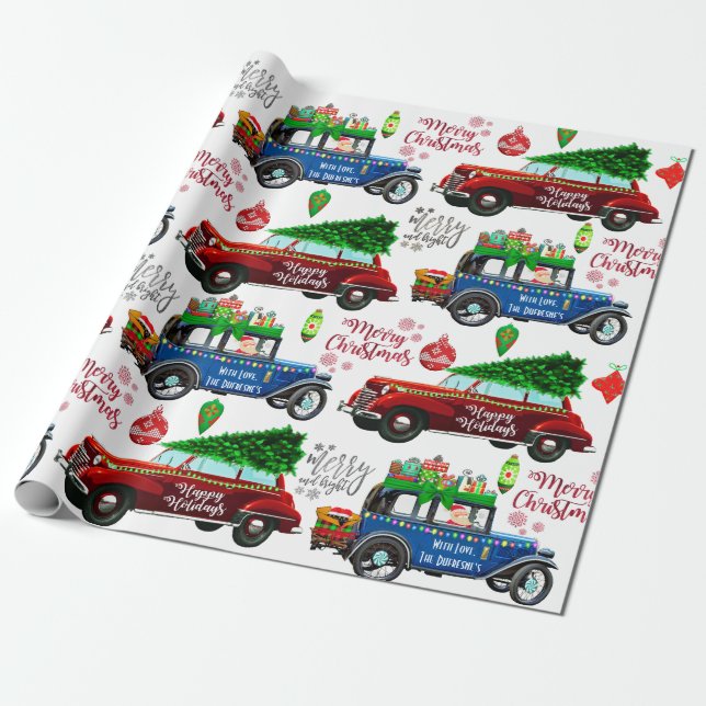 Papier Cadeau Voitures vintage personnalisées Noël (Déroulé)