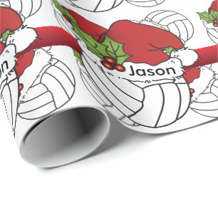 Papier Cadeau Volley-ball de Noël Casquette père Noël   Nom do-i