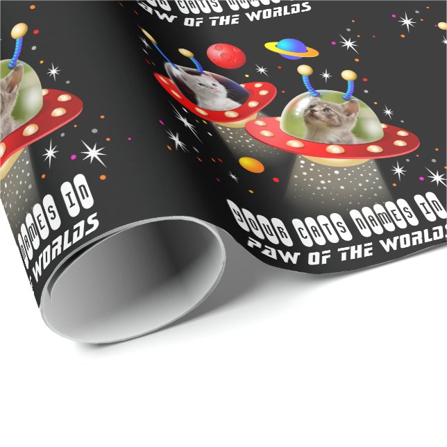 Papier Cadeau Vos 2 chats dans un Alien vaisseau spatial OVNI Sc (Coin rond)
