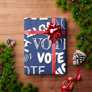 Papier Cadeau Vote texte police motif élection blanc bleu