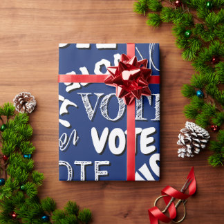 Papier Cadeau Vote texte police motif élection blanc bleu