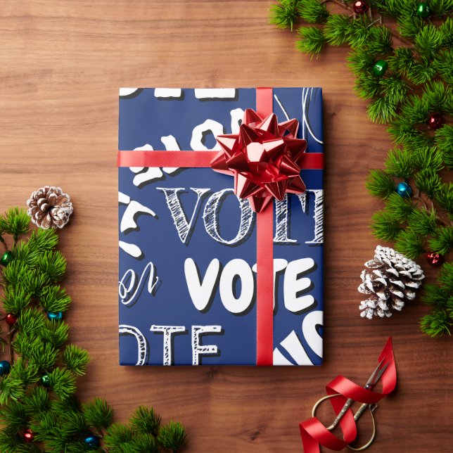 Papier Cadeau Vote texte police motif élection blanc bleu (Cadeau de vacances)