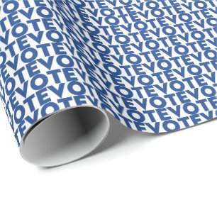 Papier Cadeau Votez bleu et blanc motif de typographie moderne