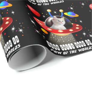 Papier Cadeau Votre chat dans un vaisseau spatial Alien UFO Sci 