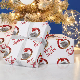 Papier Cadeau Votre chat Photo Red Gold Meowy Noël