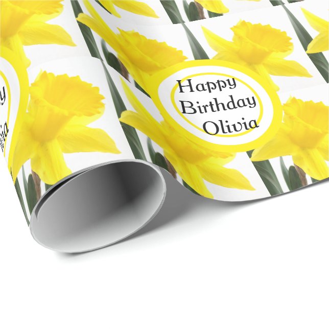Papier Cadeau Votre message avec la jonquille jaune de narcisse (Coin rond)