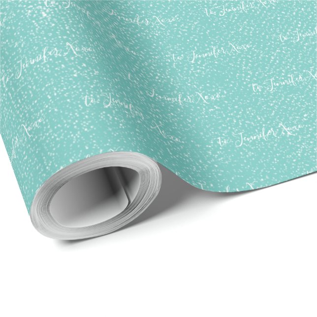 Papier Cadeau Votre nom Personnalisé Moderne Distorti Turquoise (Coin rond)