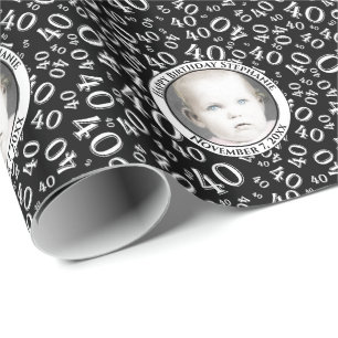 Papier Cadeau Votre photo   40e Motif de numéro de retour/blanc