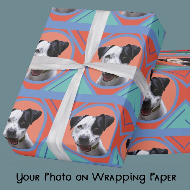 Papier Cadeau Votre Photo Couleurs Aztèques Traditionnelles Bleu (Créateur téléchargé)