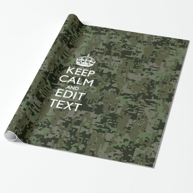 Papier Cadeau Votre texte Camouflage numérique Vert olive Conser (Déroulé)