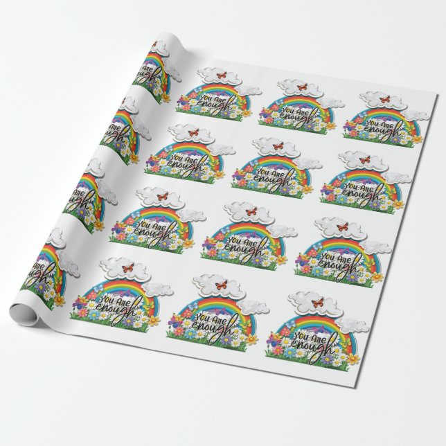 Papier Cadeau Vous Êtes Assez Fleurs Arc-En-Ciel Papillons (Déroulé)