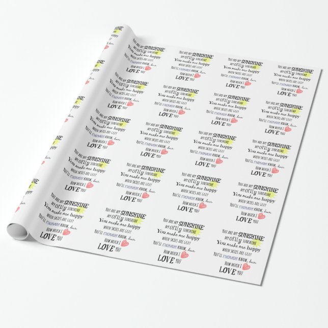 Papier Cadeau Vous êtes ma Sunshine Word Art Typographie (Déroulé)